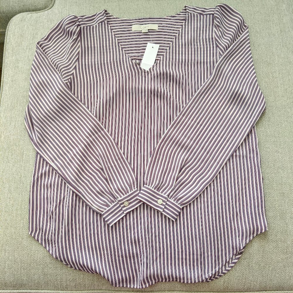 V-Neck Striped Blouse Ann Taylor NWT